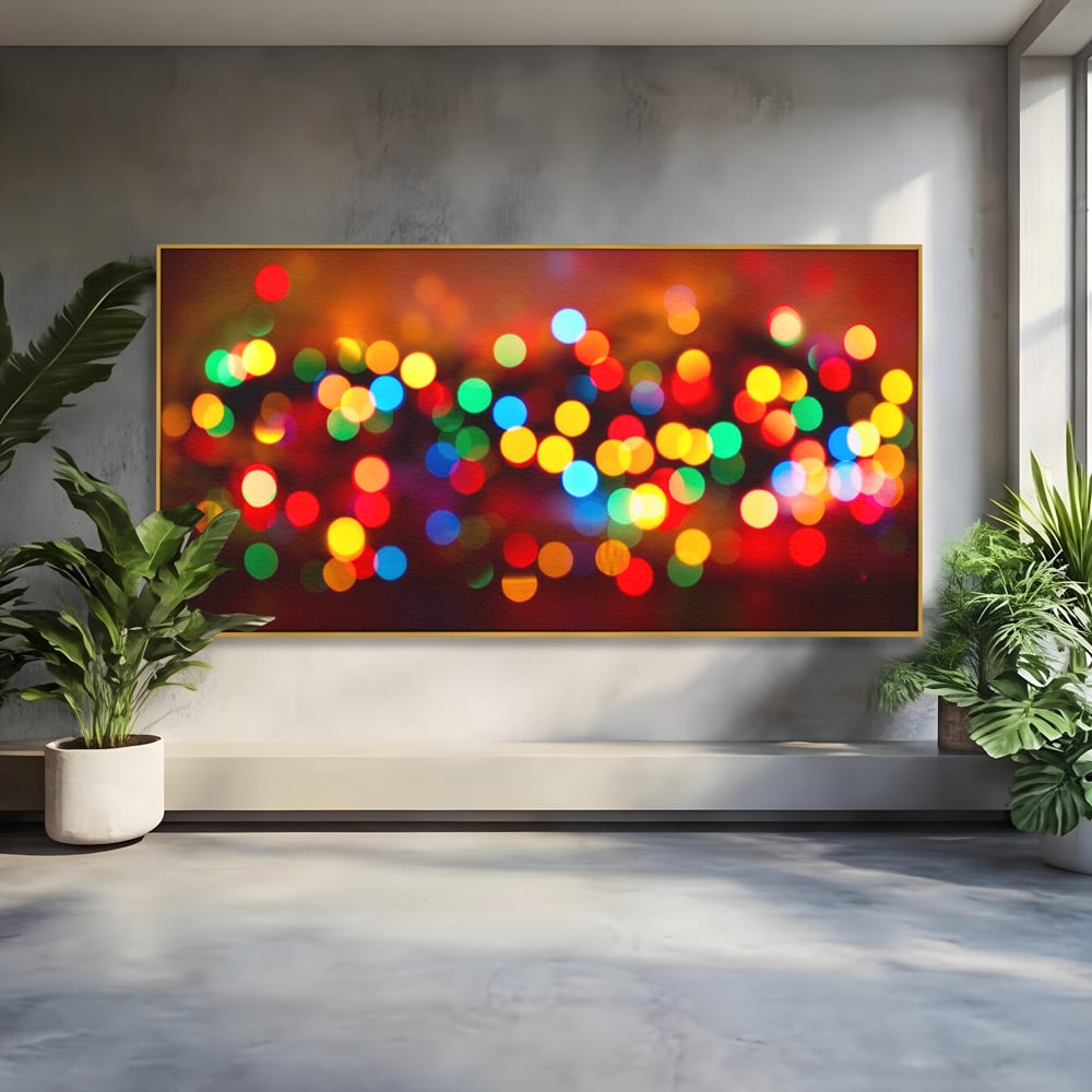 Tablou canvas cu tablou canvas cu lumini bokeh, in rama de aluminiu auriu